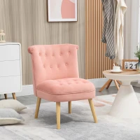 HOMCOM Scaun modern de accent capitonat, fotoliu de catifea pentru dormitor cu picioare din lemn, roz(m-10)