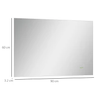 kleankin Oglinda de baie iluminata cu LED-uri, oglinda de baie dreptunghiulara de perete cu iluminare din spate, montata pe perete, cu intrerupator reglabil, orizontala si verticala 60x90(m-3)