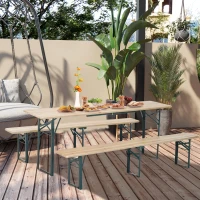 Outsunny Set Birreria da Giardino a 3pz Tavolo con 2 Panche Pieghevole in Legno di Abete(m-2)