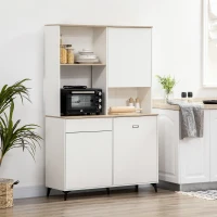 HOMCOM Dulap de bucatarie independent, dulap de depozitare modern, dulap pentru microunde cu usi si rafturi reglabile, 180 cm, alb(m-10)