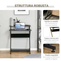 HOMCOM Tavolo Porta PC Salvaspazio con Ripiano Monitor Rialzato, 70x60x85.5cm, Legno - Nero(m-5)