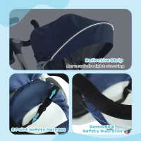 HOMCOM 4 in 1 Tricycle for Kids Toddler Folding Trike with Parent Handle Reversible Seat Adjustable Handle Removable Canopy Safety Belt Blue(m-8)