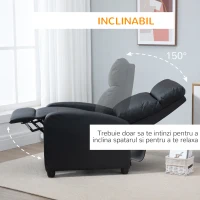 HOMCOM Fotoliu pentru relaxare cu masaj cu 8 moduri si 5 intensitati, cu suport pentru picioare si telecomanda, din piele PU, negru(m-6)