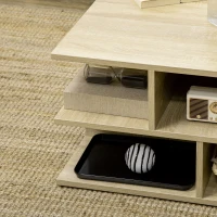 HOMCOM Mese de cafea patrata pentru camera de zi, masa de cocktail moderna cu rafturi multiple de depozitare, 70 x 70 x 36,5 cm, naturala(m-8)