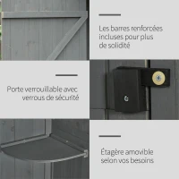 Outsunny Armoire de jardin extérieur abri de jardin en bois abri pour outils 3 étagères 2 Portes loquets Toit Pente bitumé rangement et stockage extérieurs 77 x 54 x 179 cm Sapin traité Gris(m-6)