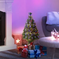 HOMCOM 60cm 2ft Pre-Lit Fiber Optic Christmas Tree Artificial Spruce Tree Multi-Color w/ Stand(m-12)