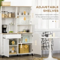 HOMCOM Dulap de bucatarie independent, dulap de depozitare modern, dulap pentru microunde cu usi si rafturi reglabile, 180 cm, alb(m-6)