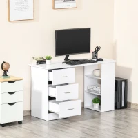 HOMCOM Scrivania Porta PC con 3 Cassetti e 3 Ripiani, Scrivania per Camera e Ufficio in Legno 120x49x72cm Bianco(m-2)