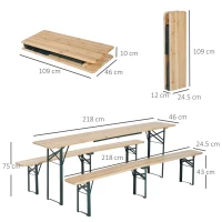 Outsunny Set Birreria da Giardino a 3pz Tavolo con 2 Panche Pieghevole in Legno di Abete(m-3)
