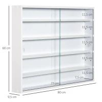 HOMCOM 5-Tier Wall Display Shelf Unit Cabinet w/ 4 Adjustable Shelves Glass Doors Home Office Ornaments 60x80cm White(m-3)