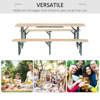Outsunny Set Birreria da Giardino a 3pz Tavolo con 2 Panche Pieghevole in Legno di Abete(m-7)