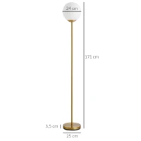 HOMCOM 171cm Glass Globe Floor Lamp, Metal Frame Sphere Light Pedal Switch, Modern Unique Standing Beautiful Furnishing, for Home, Office, Living Room, Gold(m-3)