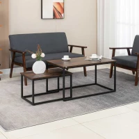 HOMCOM Set de 2 mese, set de mese de cafea stivuitoare cu cadru din otel pentru camera de zi, maro rustic(m-10)