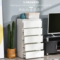 HOMCOM Chest of Drawers, 5 Drawers Storage Cabinet Floor Tower Cupboard for Bedroom Living Room, White(m-4)