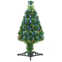 HOMCOM 60cm 2ft Pre-Lit Fiber Optic Christmas Tree Artificial Spruce Tree Multi-Color w/ Stand(m-1)