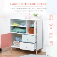 HOMCOM Kids Bookshelf  and Storage Children's Bookcase Multi-Shelf Modern Freestanding Cabinet of Drawer Study Bedroom Pink(m-4)