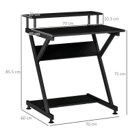 HOMCOM Tavolo Porta PC Salvaspazio con Ripiano Monitor Rialzato, 70x60x85.5cm, Legno - Nero(m-3)