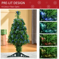 HOMCOM 60cm 2ft Pre-Lit Fiber Optic Christmas Tree Artificial Spruce Tree Multi-Color w/ Stand(m-5)