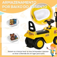 HOMCOM Carro Andador Empilhadeira Elevatória de Brinquedo com Forquilha Móvel e Assento com Armazenamento 86x27,5x47,5cm Amarelo(m-5)