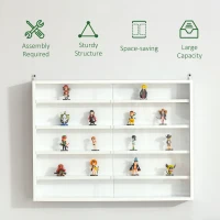 HOMCOM 5-Tier Wall Display Shelf Unit Cabinet w/ 4 Adjustable Shelves Glass Doors Home Office Ornaments 60x80cm White(m-6)