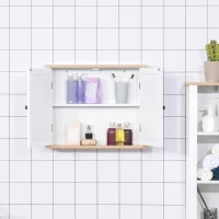 kleankin Bathroom Mirror Cabinet Wall Mounted Storage Cupboard with Double Door and Adjustable Shelf, White(m-13)