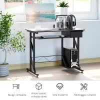 HOMCOM Scrivania per Computer Salvaspazio in Acciaio e Legno, Scrivania da Ufficio con Cassetto, Ripiano Tastiera Estraibile, 90x50x100 cm, Nero(m-6)