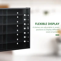 HOMCOM 5-Tier Wall Display Shelf Unit Cabinet w/ 4 Adjustable Shelves Glass Doors Home Office Ornaments 60x80cm Black(m-4)