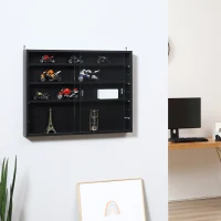 HOMCOM 5-Tier Wall Display Shelf Unit Cabinet w/ 4 Adjustable Shelves Glass Doors Home Office Ornaments 60x80cm Black(m-13)