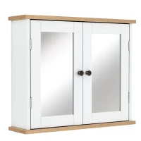 kleankin Bathroom Mirror Cabinet Wall Mounted Storage Cupboard with Double Door and Adjustable Shelf, White(m-1)