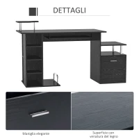 HOMCOM Scrivania per Computer Moderna con Cassetti, Ripiani e Tastiera Estraibile, Scrivania da Ufficio per Casa in Legno Nero 152x60x88cm(m-5)