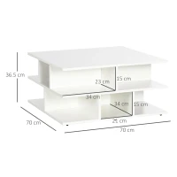 HOMCOM Mese de cafea patrata pentru living, masa de cocktail moderna cu rafturi multiple de depozitare, 70 x 70 x 36,5 cm, alb(m-3)