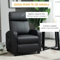 HOMCOM Fotoliu pentru relaxare cu masaj cu 8 moduri si 5 intensitati, cu suport pentru picioare si telecomanda, din piele PU, negru(m-4)