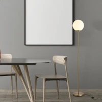 HOMCOM 171cm Glass Globe Floor Lamp, Metal Frame Sphere Light Pedal Switch, Modern Unique Standing Beautiful Furnishing, for Home, Office, Living Room, Gold(m-2)