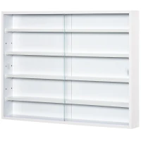 HOMCOM 5-Tier Wall Display Shelf Unit Cabinet w/ 4 Adjustable Shelves Glass Doors Home Office Ornaments 60x80cm White(m-1)