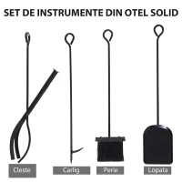 Outsunny Suport lemne cu economisire de spatiu din Metal cu Paleta, Matura, Vatrai si Cleste(m-4)