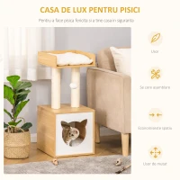 PawHut casuta pentru pisici 35x35x81cm, stejar, alb(m-4)