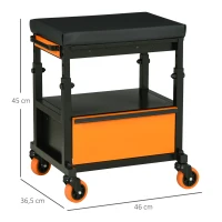 DURHAND Taburete Mecánico con Ruedas para Taller con Altura Ajustable 3 Cajones y Estante 46x36,5x45 cm Negro y Naranja(m-3)