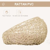 PawHut Pat pentru Pisici din Rattan cu Perna din Lin si Bumbac Bej Ф56 x 35 cm(m-6)