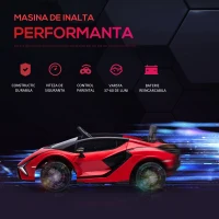 Homcom Masina Electrica Lamborghini Rosie pentru Copii 12V cu telecomanda, viteza 3-8km/h(m-5)