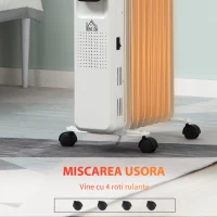 HOMCOM Radiator cu Ulei cu 9 Elementi, Temperatura Reglabila, 3 Nivele de Incalzire si Timer, 42.5x24x63cm - Alb(m-8)