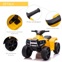 HOMCOM Quad ATV electric cu lumini si claxon 6V, 3 km/h, copii 18-36 luni, Negru/Galben(m-7)