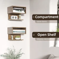 HOMCOM Set 2 rafturi de perete de depozitare pentru camera de zi, dormitor, lemn(m-5)