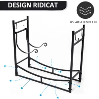Outsunny Suport lemne de Interior si Exterior din Metal cu Accesorii pentru Semineu(m-5)