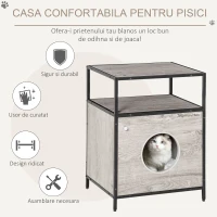 PawHut Casuta pentru Pisici Dulapior Multifunctional cu Perna Lavabila si Etajere - Gri(m-7)