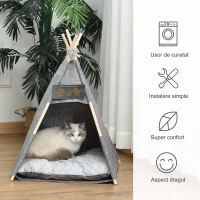 PawHut cort teepee pentru animale, 58x58x80cm gri(m-4)