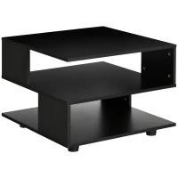 HOMCOM Masa laterala moderna cu rafturi de depozitare, masa de capat patrata pentru dormitor, camera de zi, spatiu mic, stand de noapte cu picioare reglabile, negru(m-1)