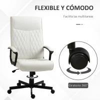 Vinsetto Silla de Oficina con Respaldo Alto Altura Ajustable y Función de Inclinación 65x65x102-112,5 cm Blanco Roto(m-6)
