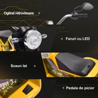 HOMCOM Motocicleta Electrica pentru Copii 3 Roti Lumini Sunete Baterie 6V Viteza 2km/h(m-5)