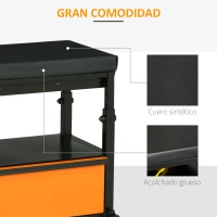 DURHAND Taburete Mecánico con Ruedas para Taller con Altura Ajustable 3 Cajones y Estante 46x36,5x45 cm Negro y Naranja(m-6)