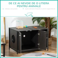 PawHut Dulap pentru Litiera Pisici cu Raft si 2 Usi magnetice, din lemn si otel, 83x51x55cm(m-6)
